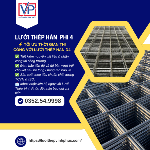 Lưới thép hàn đổ bê tông D4