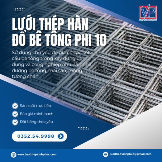 Lưới thép hàn đổ bê tông phi 10