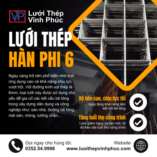 Lưới thép hàn đổ bê tông phi 6